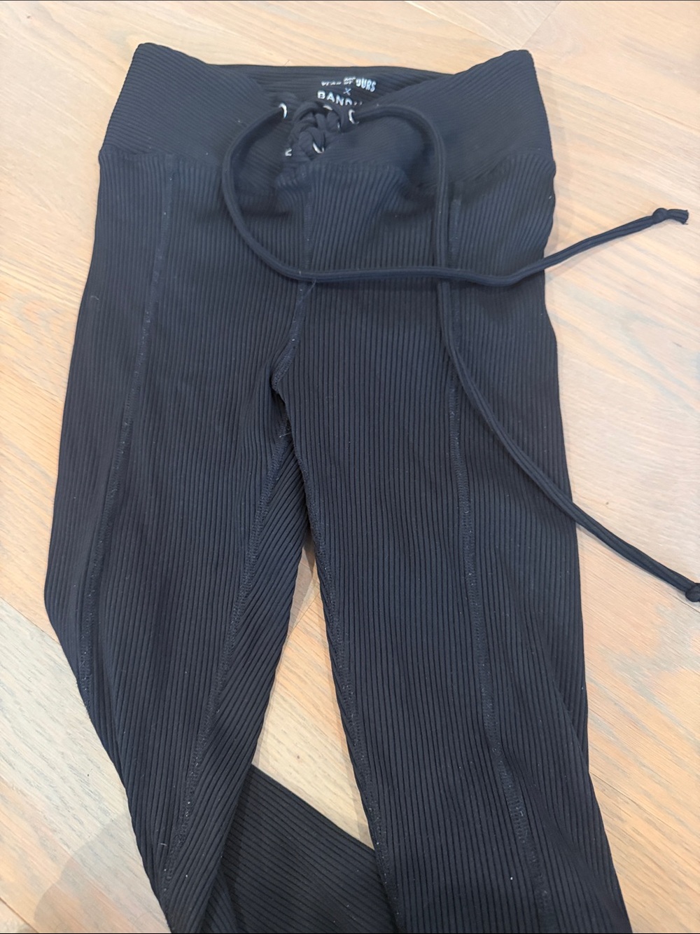 Year of Ours Black Ribbed Lace-Up Leggings